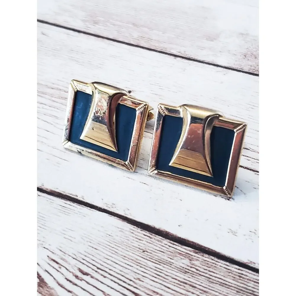 Vintage Cufflinks - Black & Gold Tone Square